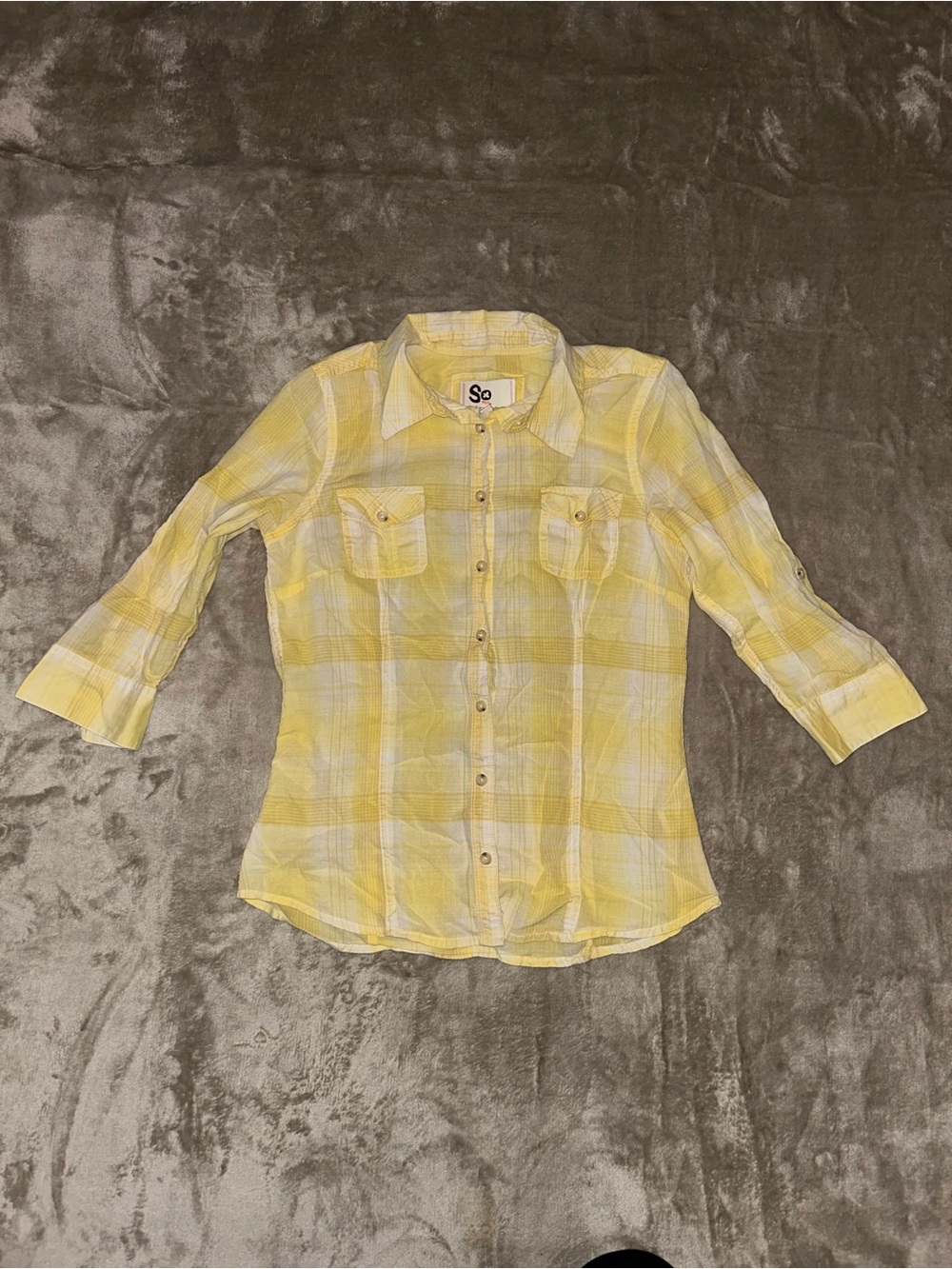SO Yellow Plaid Junior Girls' Button-Down Shirt